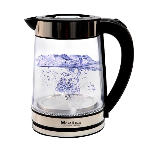 MAXELLPOWER HERVIDOR DE AGUA HERVIDORA ELECTRICA CAPACIDAD VIDRIO CRISTAL TEMPLADO 1500W LED...