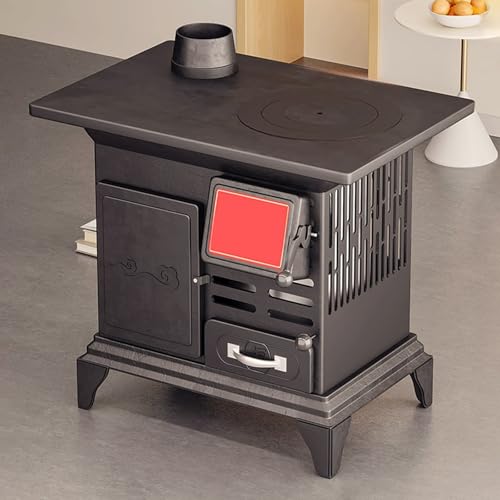 Estufa de Leña Negra con Horno, Cocina de Leña for el Hogar for Calefacción y Cocina Exterior, Pesca en Hielo y Caza