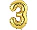 Globos de Cumpleaños Número 3 Dorado - Globos Grandes 0 1 2 3 4 5 6 7 8 9 - Globos Numeros Gigantes para Fiestas, Cumpleaños, Aniversarios, Banquetes, Comunión, Graduaciones, Fin de Año