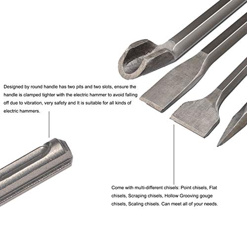 Tcnomreol Concrete Sds Chisel Bits Set, 8Pcs Chrome Steel Sds Plus Pointed Flat Wide Scaling Chisels Gouge Scraping Chisels Angled Bent Removal Chisel For Concrete, Brick , Masonry Max To 7/10*11*3In #TOP3