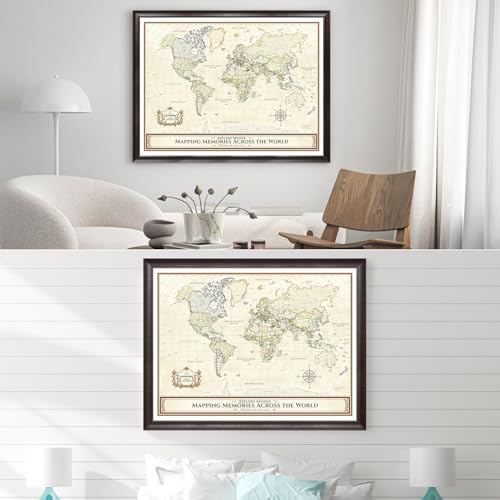 Image of DECORARTS - Oversized Personalized World Travel Map with Pins, Custom Name, Pin Board Canvas Wall Art, Colorful World Decor, Optional Wood Frame, Giclee Print, Handcrafted in USA, 40x30''