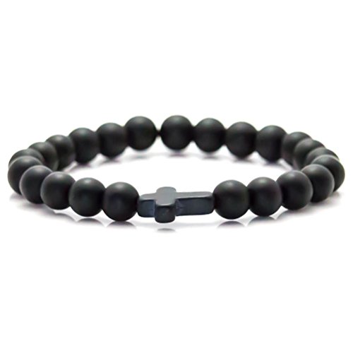 Xusamss Fashion Cross Bracelet 8MM Matte Agate Bead Elastic Bracelet