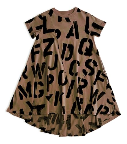 NUNUNU Short Sleeved Dress for Girls, 100% Cotton, Fun Print