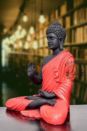 Image of Beautiful Sitting Buddha Idol Statue for Home & Garden Living Room | Healing Spirit Blessing Buddha Statue - 15 Inch Size (Red + Black)