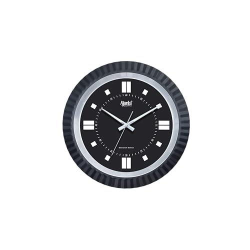 Image of Ajanta Luxury Black Wall Clock 2637 (15 Inch) - Elegant Silent Sweep Quiet Mechanism - Modern Minimalist Home Decor