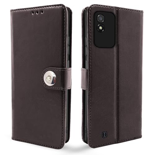 Image of Pikkme Realme Narzo 50i Flip Cover | Genuine PU Leather Finish | Full 360 Protection | Wallet Style | Inbuilt Pockets & Stand | Strong Button Closure Magnetic Flip Case for Realme Narzo 50i (Coffee)