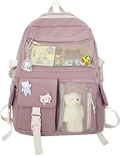 Kawaii Backpack with Kawaii Pin, Cute Accessories Backpack Cute Aesthetic Waterproof Backpack for School (A-Black)