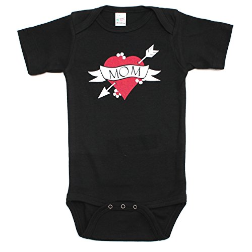 Crazy Baby Clothing Unisex I Love Mom Heart Tattoo Baby One Piece Short Sleeve Bodysuit 6M, Black