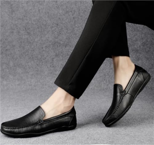 Mens Leather Loafers Slip On Round Toe Solid Color Lightweight Classic Comfortable Casual Shoes Simple Design3
