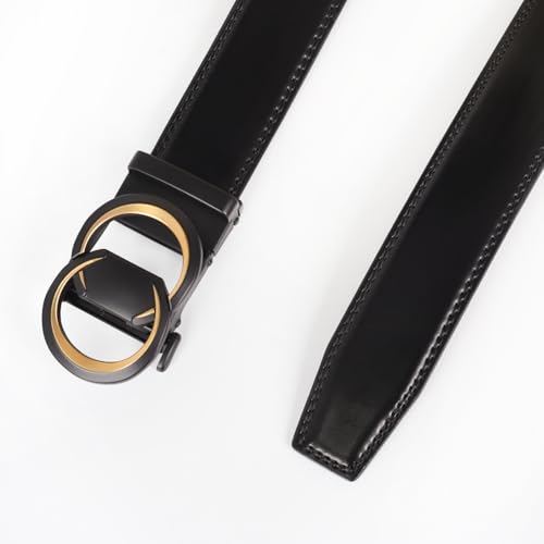 Image of Aurolran Men&Womens Leather Dress Belt Business Automatic Buckle Belt Color-Black Silver Gold