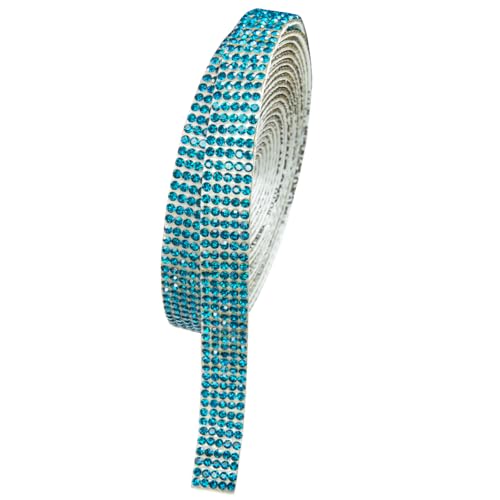 qiipii 3 Yards Blue Zircon Self Adhesive Rhinestone Strips K9 Glass Crytal Diamond Turquoise Blue Bling Glitter Stones Ribbon Sticker Teal Blue Bling Wrap Roll for Crafts DIY Arts Crafting Car Phone