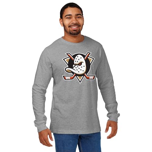 FOCO Men's Anaheim Ducks NHL Primary Team Logo Athletic Heather Long Sleeve T-Shirt