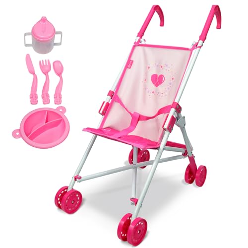Anivia Puppenwagen, Puppenwagen f&uuml;r 2 Jahre alte M&auml;dchen, Kinderwagen Puppen Kinderwagen, Kinderwagen Spielzeug mit K&uuml;chenutensilien