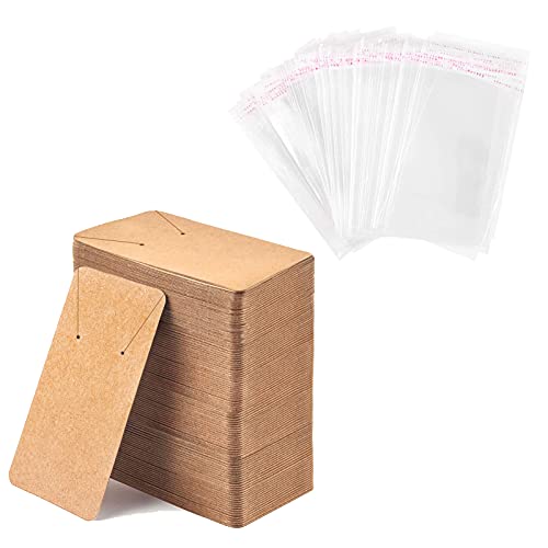 BHAHAI 50 cartões para brincos, cartões de exibição de brincos, cartões de visita de jóias, etiquetas de embalagem de jóias, com 50 bolsas seladas para colar e brincos