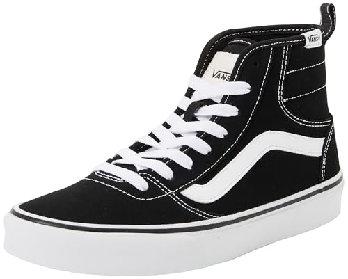 Vans Women's Ashwood Hi Decon Shoe | High Top Fashion Sneakers with Padded Ankle Support, Suede/Canvas Black/White, 9