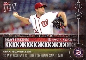 2016 Topps Now #68 Max Scherzer Baseball Card – 20 Strikeout Game on May 11, 2016