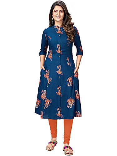 Image of Vbuyz Women's Cotton Floral Print A-Line Regular Fit Kurta | Stylish Kurti