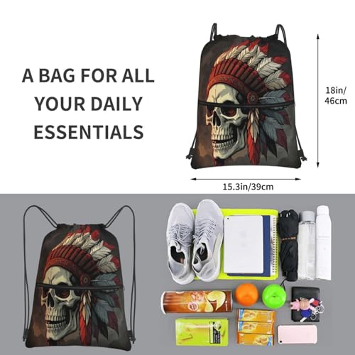 Retro Feather Skull Black Gym Drawstring Bags Dance Bag Beach Backpack For Shopping4