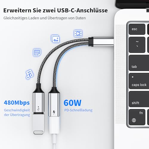 MOGOOD USB CスプリッタUSB CからUSBCマザーアダプタUSBC Yスプリッタケーブル（ディスプレイには適さない）Cオスから2 CバスバーまでのデュアルCタイプポートハブCタイプ充電スプリッタアダプタはMac、Xbox One、ノートパソコンに適している