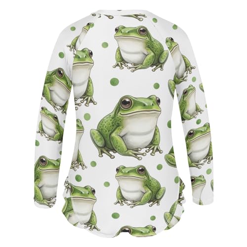 Frog Pattern Polka Background Girls Rash Guard Swimsuits Long Sleeve One Pieces Bathing Suit UPF 50+ Zipper Swimwear3