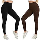 Eniyou 2 Pcs Mallas Deporte Mujer Leggins Deportivos Mujer Lipedema Compression Leggings Diseño de Cintura Alta Ideal para Diversas Actividades Deportivas como Fitness Yoga y Running Negro Marrón