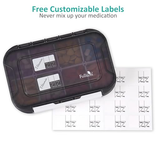 Image of Fullicon Moisture Proof Pill Organizer, 8 Compartment Travel Case, Black