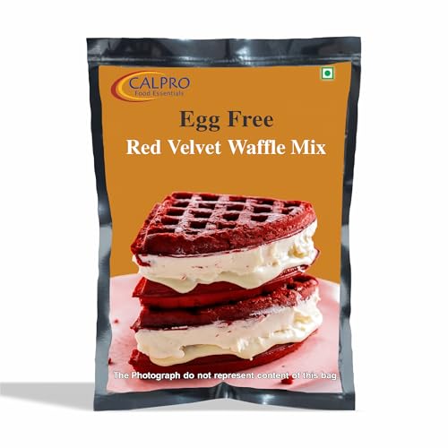Image of Calpro's Eggfree Red Velvet Waffle Mix: Instant Premix for Baking | Crunch And Crust,Sweet Flavours ! Ready in Min ! Melt-In-Mouth -100% Vegetarian ! Cake Mix Power 450grm