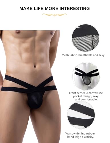 comeondear Men's Thong Underwear Sheer Jockstrap with Pouch G-String Low Rise Athletic Supporters Stretch Brief Gym4