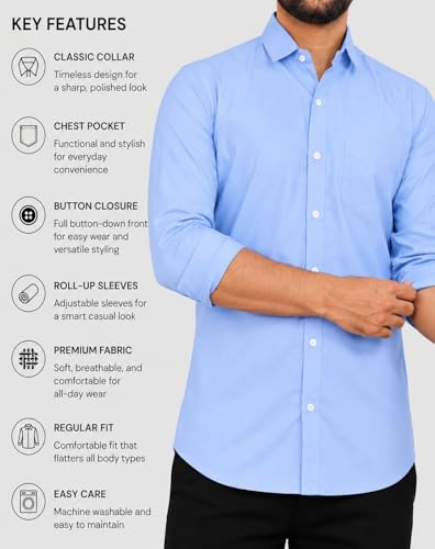 Image of CB-COLEBROOK Men's Casual, Regular Fit, Solid Colour, Lightweight, Button Down, Casual Wear, Shirt with Pocket. Suitable for Office & Casual Use