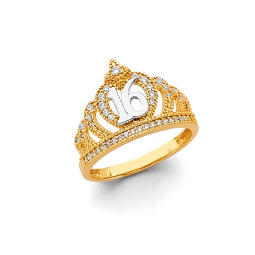 14k Two Tone Gold Crown 16 Years Ring