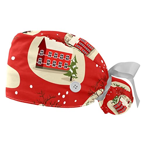 Chapeau de travail respirant Noël rouge lot de 2 casquettes bouffantes réglables