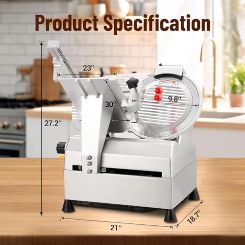 Commercial Meat Slicer 540W,Fully Automatic Meat Cutter Equipped With Detachable Blades of 12in,0-15mm Adjustable Slice Thickness,With Sharpening Stone,for Home and Commercial Use