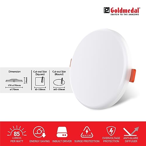 Image of Goldmedal Zion 18W LED Square Panel Light |Light for Bedroom, Living Room, Dining Room, Kitchen |- Cool Daylight (6500k)-(Pack of 1)