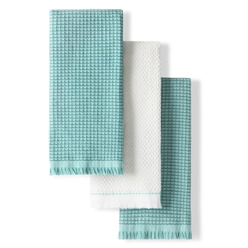 KitchenAid Gourmet Series Gridlines Kitchen Towels 3-Pack Set, 100% Cotton Absorbent, Mineral Water Aqua, 18"x28"