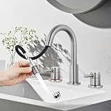 HGN Widespread Bathroom Faucet 3 Hole 8 inch Bathroom Sink Faucet with Pull Down Sprayer Pull Out Bathroom Faucet with Pop-Up Drain 2 Handle Brushed Nickel Bathroom Faucet