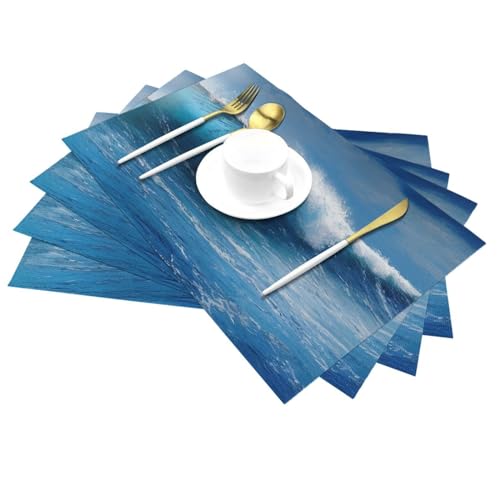 Sets de table en PVC résistant à la chaleur napperons bleu océan lavables de qualité - 4