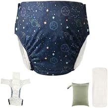 Unisex Reusable Adult Waterproof Cloth Diapers with Diaper Inserts,Adjustable Incontinence Pocket Diaper with Snaps,Incontinence Underwear,Anti-Side Leakage Diaper PantsStars,XXL
