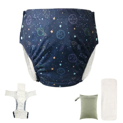 LAROTSUBA Unisex Reusable Adult Waterproof Cloth Diapers with Diaper Inserts,Adjustable Incontinence Pocket Diaper with Snaps,Incontinence Underwear,Anti-Side Leakage Diaper Pants(Stars,XL)