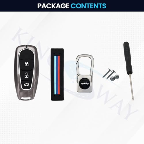 Image of KINGSWAY Maruti Suzuki Car Key Cover and Keychain Perfect Shape and Compatible with 3 Buttons Smart Key of All Maruti Suzuki Cars, Remote Key Shell, Car Key Chain Cover, 360 Protection, Gunmetal Grey