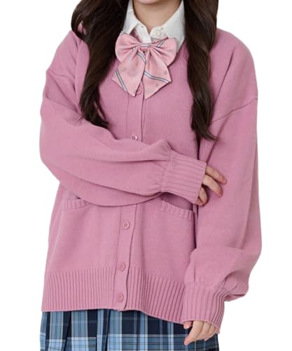 [ウィゴー] だぼ袖 ゆったり スクールカーディガン カーディガン レディース ニット トップス 学生 服 制服 アウター 無地 羽織 女子 通学 高校生 中学生 秋服 ギフト レディース F ピンクの商品画像（Amazon）