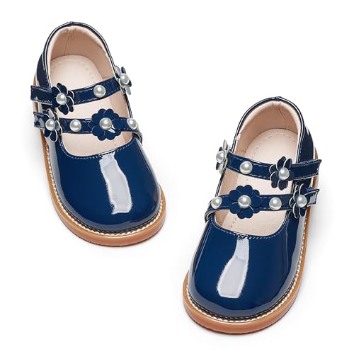 Image of Kiderence Toddler Girl Mary Jane School Uniform Dress Shoes Oxford Flats | Wide Toe Box Great Comfort for Student Shoe and Flower Girl Shoe for Wedding, Parties, Church