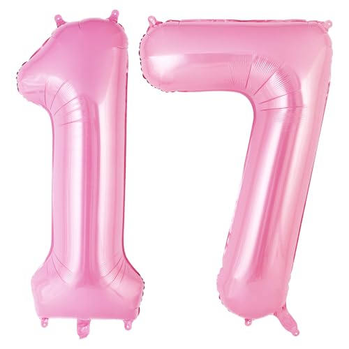 Pink Number 17 Balloons, Big Large Foil Number Balloons, Jumbo Giant Mylar Balloons for Birthday Party Decorations Supplies Anniversary (Number 17)