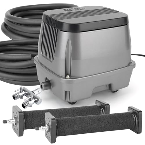 AquaMiracle All-in-1 Koi Pond Aeration Kit Pond Air Pump with Self-Sinking Airline Rubber Air Diffuser, Air Flow Control Pond Aerator for Outdoor Pond 10,000-15,000 Gallons ≤ 15,000 Gallon