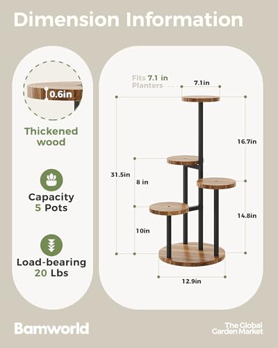 Bamworld Blumenständer Holz Pflanzenständer Pflanzenregal Indoor Blumenregal Kleines Metall Blumenständer für Terrasse, Garten, Balkon, Wohnzimmer, Schlafzimmer (4 Etagen)