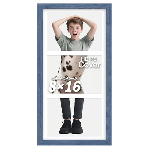 An&He 8x16 Collage Photo Frame Displays 3 Photos in 5x7 Size Wooden Multi-Photo Frame with PS Front for Home & Office Dcor - Blue