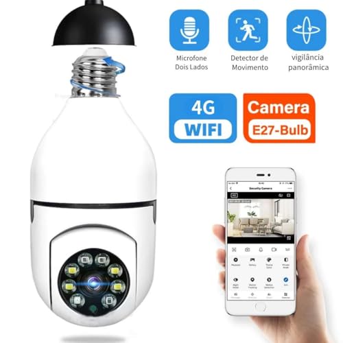Câmera de Segurança WiFi com Visão Noturna Detecção de Movimento Rotação 360 Controle App Áudio Bidi