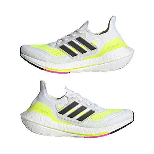 adidas Ultraboost 21 Running Shoe, White/Black/Solar Yellow, 6 US Unisex Big Kid
