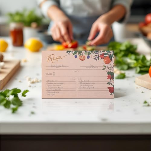 Recipe Cards 4x6 Double-Sided, 24-Pack Blank Recipe Cards, Tuscan Blooms and Fruits Design, 4 x 6 Inches