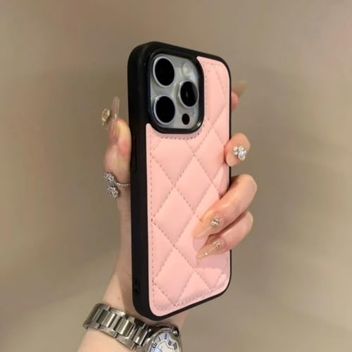 Étui en cuir iPhone 16 Pro anti-choc et élégant avec motif quadrillé Lingge