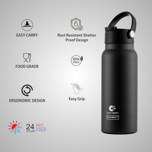 Image of CLAY CRAFT VACBOTT Phantom Double Walled |18 Hour Hot and 24 Hours Cold Water Bottle Vacuum Insulated|Flask Bottle 700ML, 1 Pcs|Easy to Carry|Hiking|Travel Bottle|BIS Certified|1 Year Limited Warranty